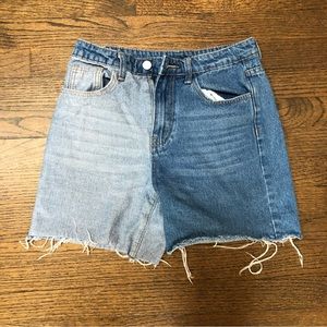 Patchwork Half and Half Jean Shorts